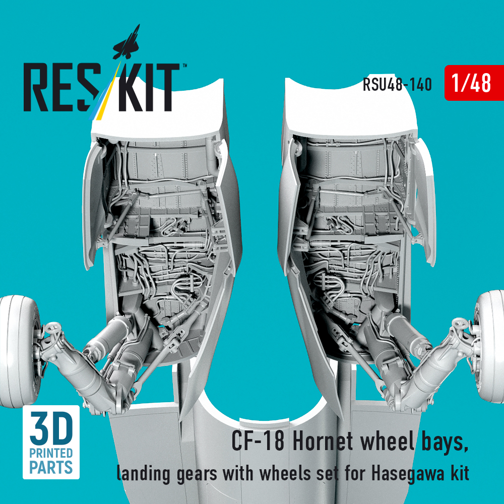 Reskit CF-18 Hornet wheel bays, landing gears with wheels set for Hasegawa kit (3D Printed) (1/48) RSU48-0140 - Image 4