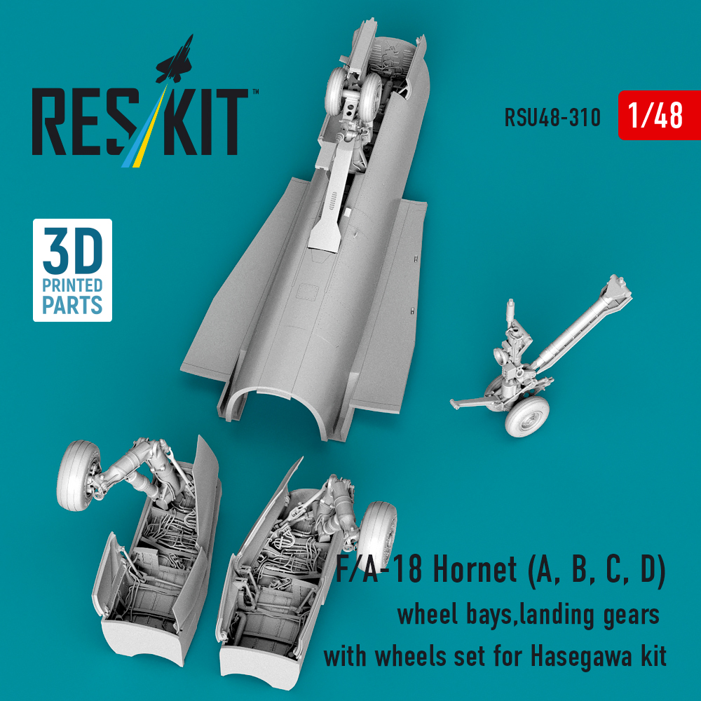 Reskit F/A-18 Hornet (A, B, C, D) wheel bays, landing gears with wheels set for Hasegawa kit (3D Printed) (1/48) RSU48-0310 - Image 2