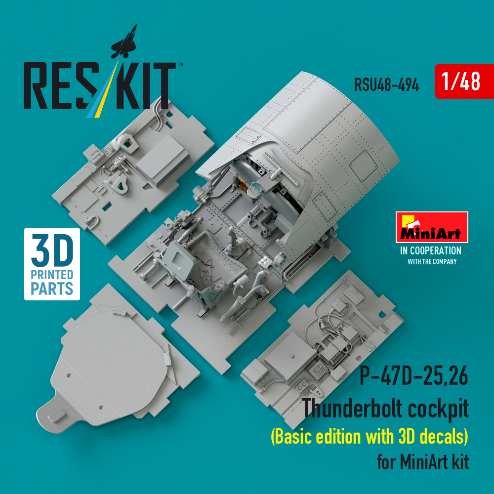 Reskit P-47D-25,26 Thunderbolt cockpit (Basic edition with 3D decals) for MiniArt kit (3D Printed) (1/48) RSU48-0494 - Image 2