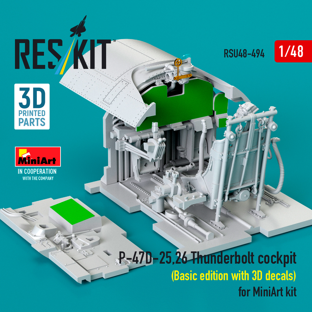Reskit P-47D-25,26 Thunderbolt cockpit (Basic edition with 3D decals) for MiniArt kit (3D Printed) (1/48) RSU48-0494 - Image 3