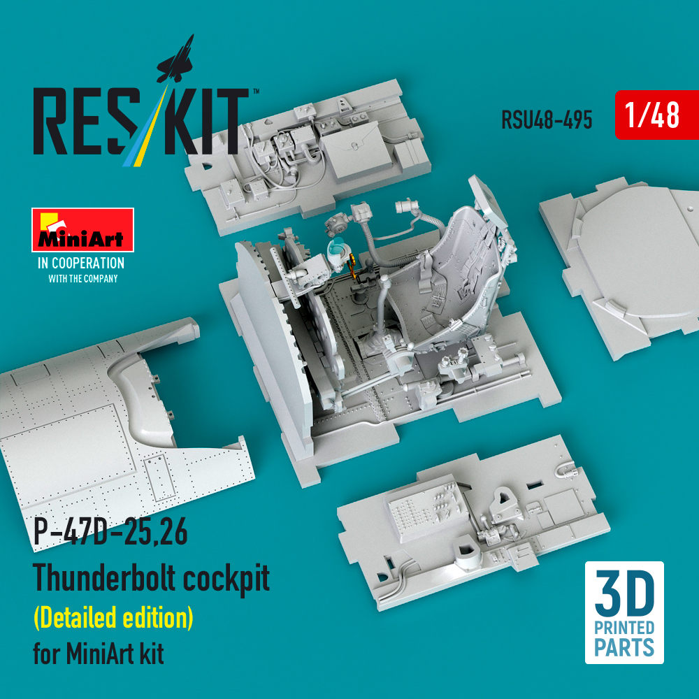 Reskit P-47D-25,26 Thunderbolt cockpit (Detailed edition) for MiniArt kit (3D Printed) (1/48) RSU48-0495 - Image 2