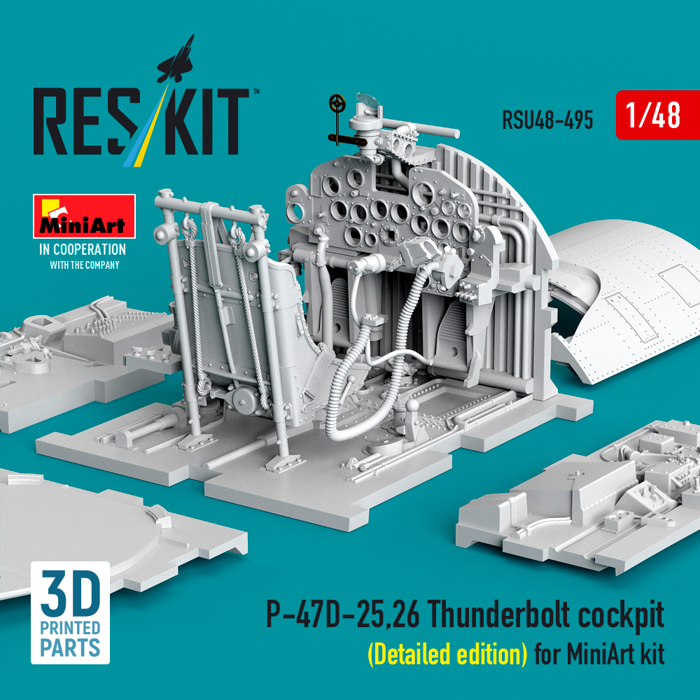 Reskit P-47D-25,26 Thunderbolt cockpit (Detailed edition) for MiniArt kit (3D Printed) (1/48) RSU48-0495 - Image 3
