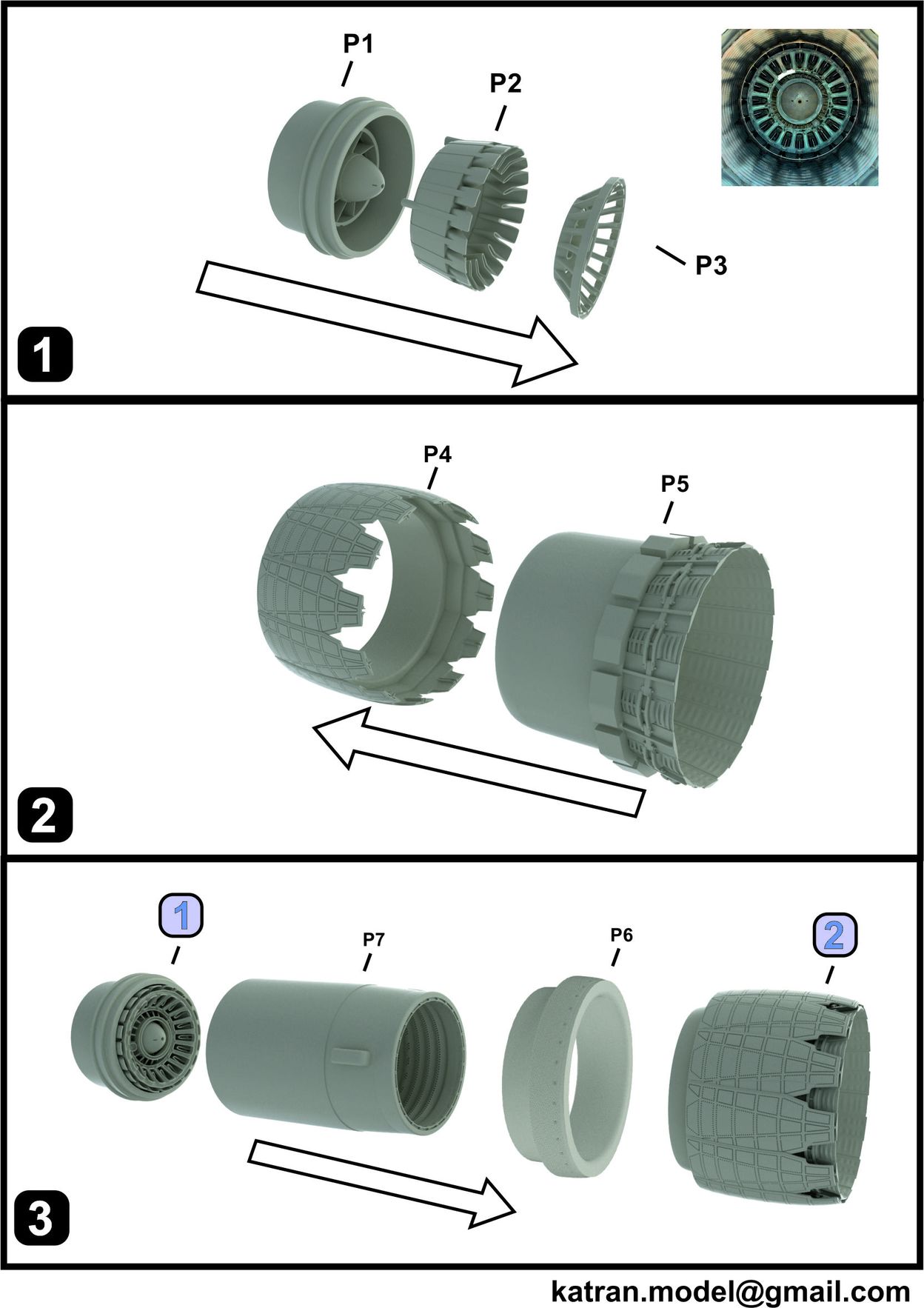 Katran 1/48 F-15EX Eagle II Exhaust Nozzles engine F-110-GE-129 (opened) for GWH K4885 - Image 3