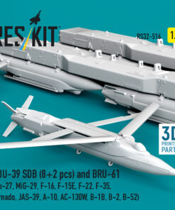 ResKit GBU-39 SDB (8 pcs) and BRU-61 (2 pcs) (Su-27, MiG-29, F-16, F-15E, F-22, F-35, Tornado, JAS-39, A-10, AC-130W, B-1B, B-2, B-52) (3D Printed) (1/32) RS32-0516