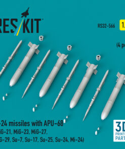 ResKit S-24 missiles with APU-68 (4 pcs) (MiG-21, MiG-23, MiG-27, MiG-29, Su-7, Su-17, Su-25, Su-24, Mi-24) (3D Printed) (1/32) RS32-0566
