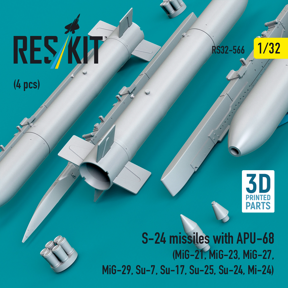 ResKit S-24 missiles with APU-68 (4 pcs) (MiG-21, MiG-23, MiG-27, MiG-29, Su-7, Su-17, Su-25, Su-24, Mi-24) (3D Printed) (1/32) RS32-0566 - Image 3