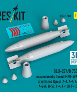 ResKit BLU-27A/B 750lb napalm bombs finned (MXU-469/B) or unfinned (2 pcs) (A-1, A-4, A-7, A-26K, B-57, F-4, F-100, F-105 ) (3D Printed) (1/32) RS32-0580