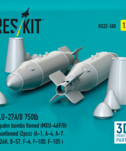 Alternative view of ResKit BLU-27A/B 750lb napalm bombs finned (MXU-469/B) or unfinned (2 pcs) (A-1, A-4, A-7, A-26K, B-57, F-4, F-100, F-105 ) (3D Printed) (1/32) RS32-0580