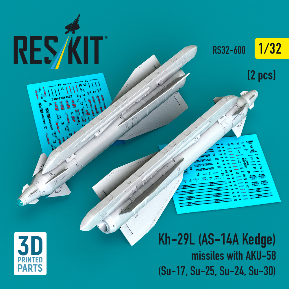 ResKit Kh-29L (AS-14A Kedge) missiles with AKU-58 (2 pcs) (Su-17, Su-25, Su-24, Su-30) (3D Printed) (1/32) RS32-0600