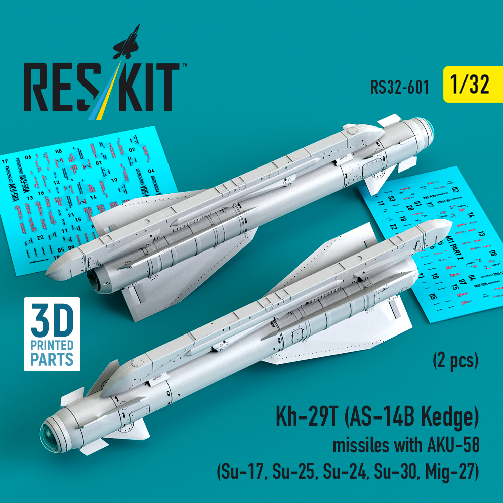ResKit Kh-29T (AS-14B Kedge) missiles with AKU-58 (2 pcs) (Su-17, Su-25, Su-24, Su-30, Mig-27) (3D Printed) (1/32) RS32-0601