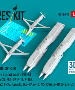 ResKit GBU-39 SDB (8 pcs) and BRU-61 (2 pcs) (Su-27, MiG-29, F-16, F-15E, F-22, F-35, Tornado, JAS-39, A-10, AC-130W, B-1B, B-2, B-52) (3D Printed) (1/48) RS48-0516