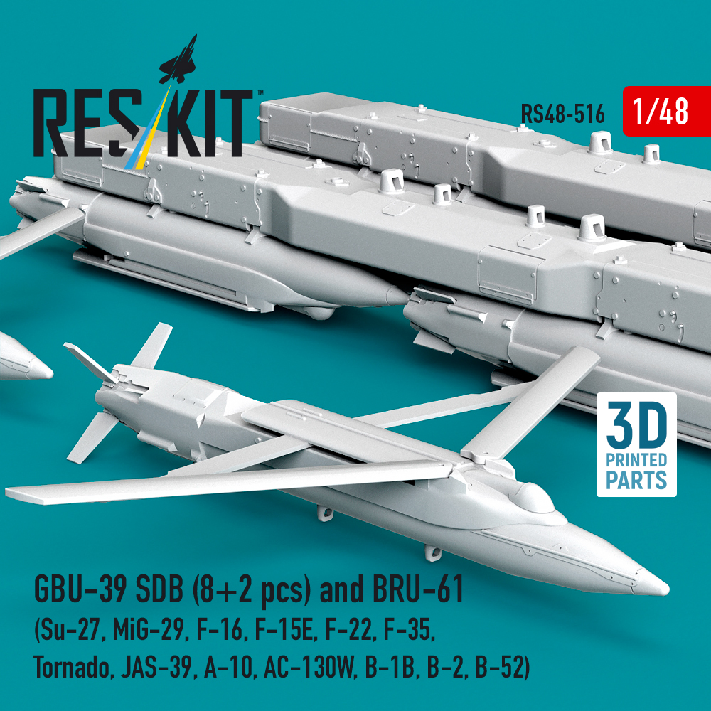 ResKit GBU-39 SDB (8 pcs) and BRU-61 (2 pcs) (Su-27, MiG-29, F-16, F-15E, F-22, F-35, Tornado, JAS-39, A-10, AC-130W, B-1B, B-2, B-52) (3D Printed) (1/48) RS48-0516 - Image 2