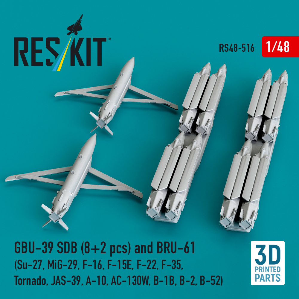 ResKit GBU-39 SDB (8 pcs) and BRU-61 (2 pcs) (Su-27, MiG-29, F-16, F-15E, F-22, F-35, Tornado, JAS-39, A-10, AC-130W, B-1B, B-2, B-52) (3D Printed) (1/48) RS48-0516 - Image 3
