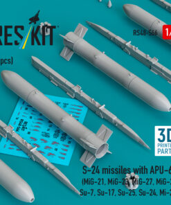 ResKit S-24 missiles with APU-68 (4 pcs) (MiG-21, MiG-23, MiG-27, MiG-29, Su-7, Su-17, Su-25, Su-24, Mi-24) (3D Printed) (1/48) RS48-0566