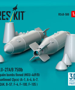 Alternative view of ResKit BLU-27A/B 750lb napalm bombs finned (MXU-469/B) or unfinned (2pcs) (A-1, A-4, A-7, A-26K, B-57, F-4, F-100, F-105 ) (3D Printed) (1/48) RS48-0580
