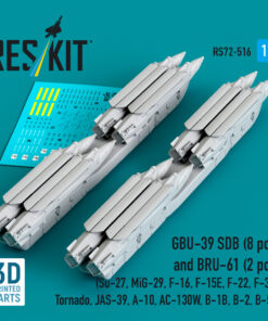 ResKit 1/72 GBU-39 SDB (8 pcs) and BRU-61 (2 pcs) (Su-27, MiG-29, F-16, F-15E, F-22, F-35, Tornado, JAS-39, A-10, AC-130W, B-1B, B-2, B-52) (3D Printed) (1/72) RS72-0516