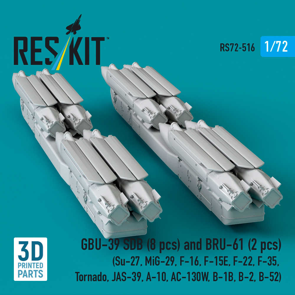 ResKit 1/72 GBU-39 SDB (8 pcs) and BRU-61 (2 pcs) (Su-27, MiG-29, F-16, F-15E, F-22, F-35, Tornado, JAS-39, A-10, AC-130W, B-1B, B-2, B-52) (3D Printed) (1/72) RS72-0516 - Image 2