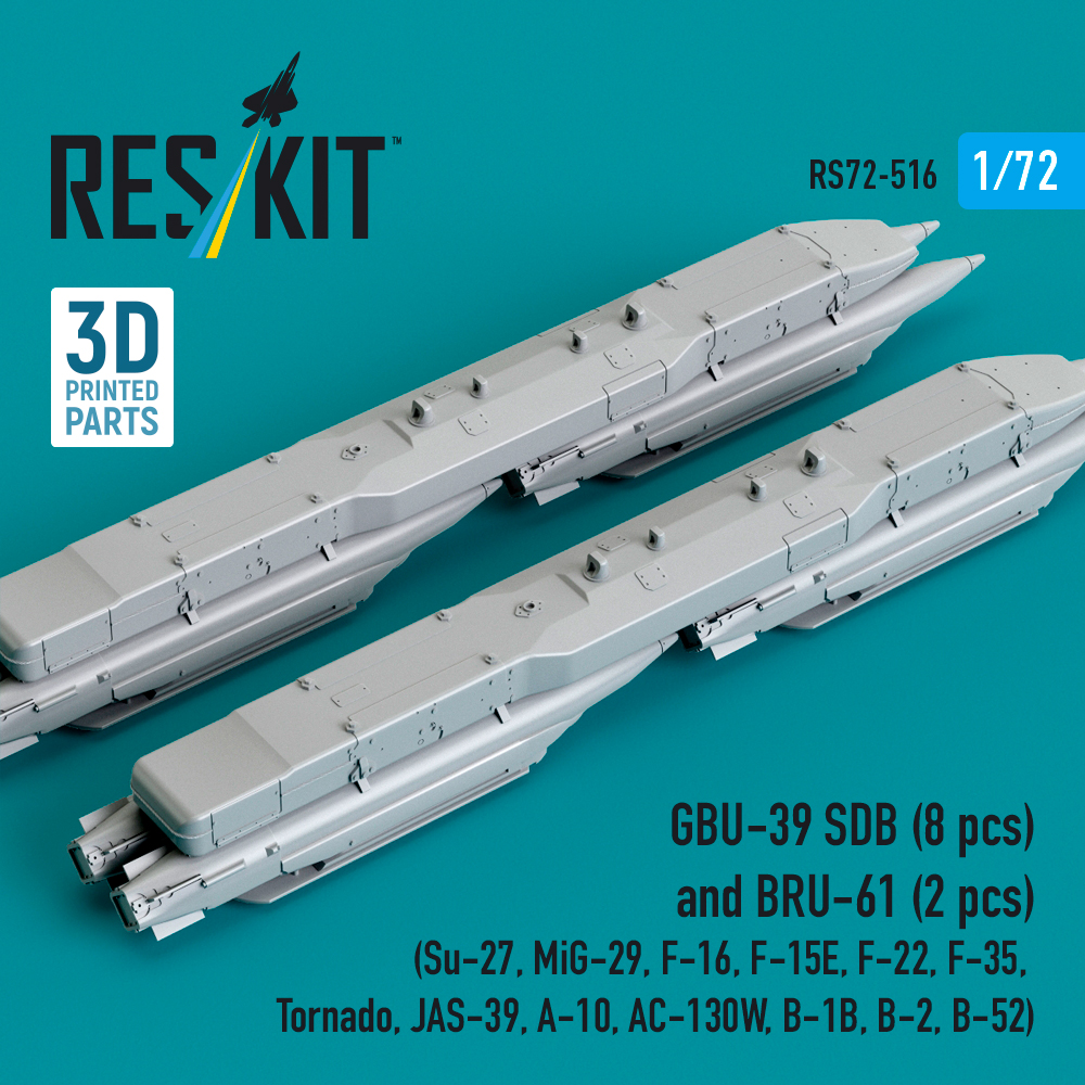 ResKit 1/72 GBU-39 SDB (8 pcs) and BRU-61 (2 pcs) (Su-27, MiG-29, F-16, F-15E, F-22, F-35, Tornado, JAS-39, A-10, AC-130W, B-1B, B-2, B-52) (3D Printed) (1/72) RS72-0516 - Image 3