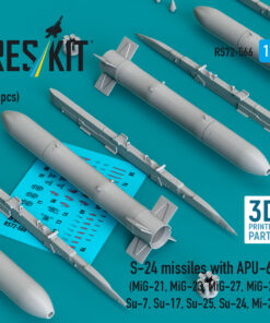 ResKit S-24 missiles with APU-68 (4 pcs) (MiG-21, MiG-23, MiG-27, MiG-29, Su-7, Su-17, Su-25, Su-24, Mi-24) (3D Printed) (1/72) RS72-0566