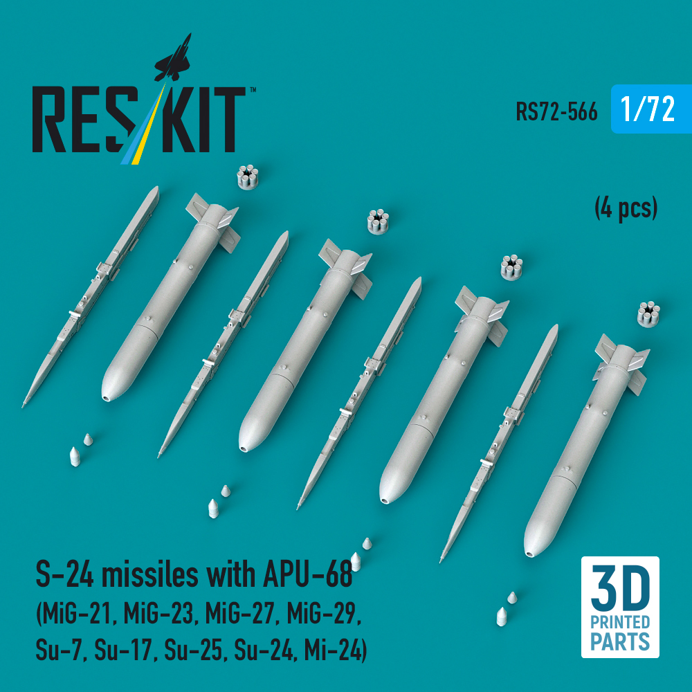 ResKit S-24 missiles with APU-68 (4 pcs) (MiG-21, MiG-23, MiG-27, MiG-29, Su-7, Su-17, Su-25, Su-24, Mi-24) (3D Printed) (1/72) RS72-0566 - Image 2