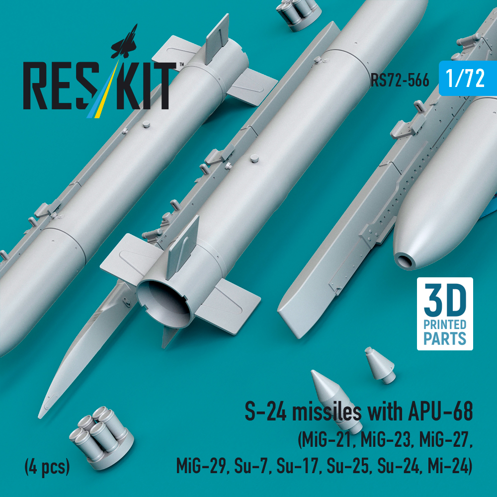 ResKit S-24 missiles with APU-68 (4 pcs) (MiG-21, MiG-23, MiG-27, MiG-29, Su-7, Su-17, Su-25, Su-24, Mi-24) (3D Printed) (1/72) RS72-0566 - Image 3
