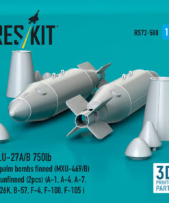 Alternative view of ResKit BLU-27A/B 750lb napalm bombs finned (MXU-469/B) or unfinned (2pcs) (A-1, A-4, A-7, A-26K, B-57, F-4, F-100, F-105 ) (3D Printed) (1/72) RS72-0580