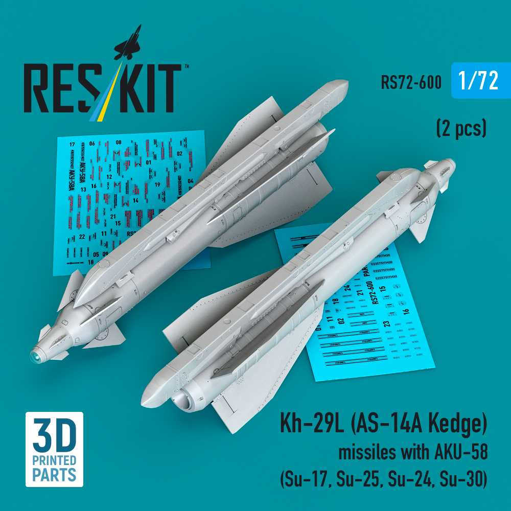 ResKit Kh-29L (AS-14A Kedge) missiles with AKU-58 (2 pcs) (Su-17, Su-25,Su-24, Su-30) (3D Printed) (1/72) RS72-0600