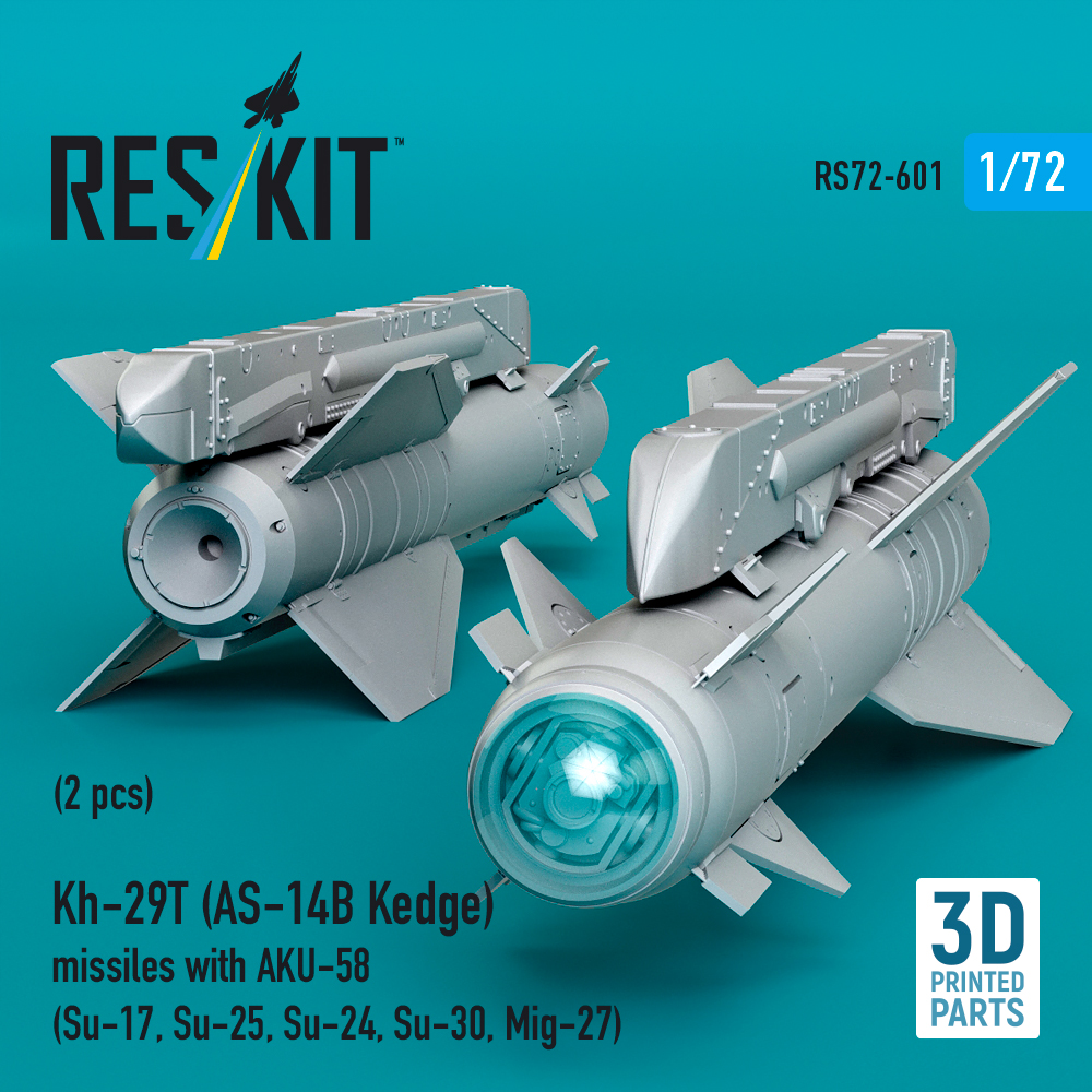 ResKit Kh-29T (AS-14B Kedge) missiles with AKU-58 (2 pcs) Su-17, Su-25,Su-24, Su-30, Mig-27 (3D Printed) (1/72) RS72-0601 - Image 2