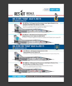 Alternative view of Reskit MiG-25 (RBT, RBF, RBS) "Foxbat" (Blue 73, Blue 74, Red 17, Red 19) Ukrainian Air Forces (Decals with Stencils) (1/72) RSB72-001