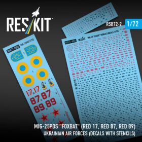 Reskit MiG-25PDS "Foxbat" (Red 17, Red 87, Red 89) Ukrainian Air Forces (Decals with Stencils) (1/72) RSB72-002