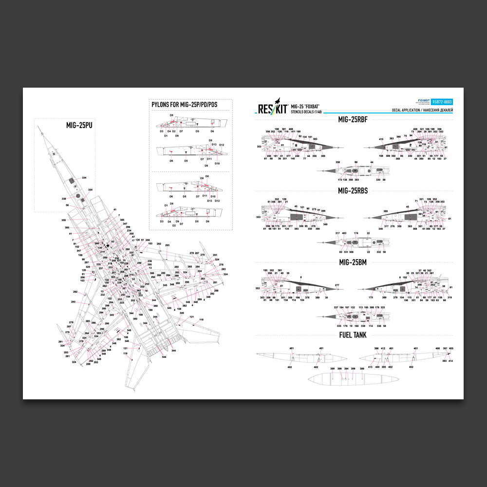 Reskit MiG-25PDS "Foxbat" (Red 17, Red 87, Red 89) Ukrainian Air Forces (Decals with Stencils) (1/72) RSB72-002 - Image 4