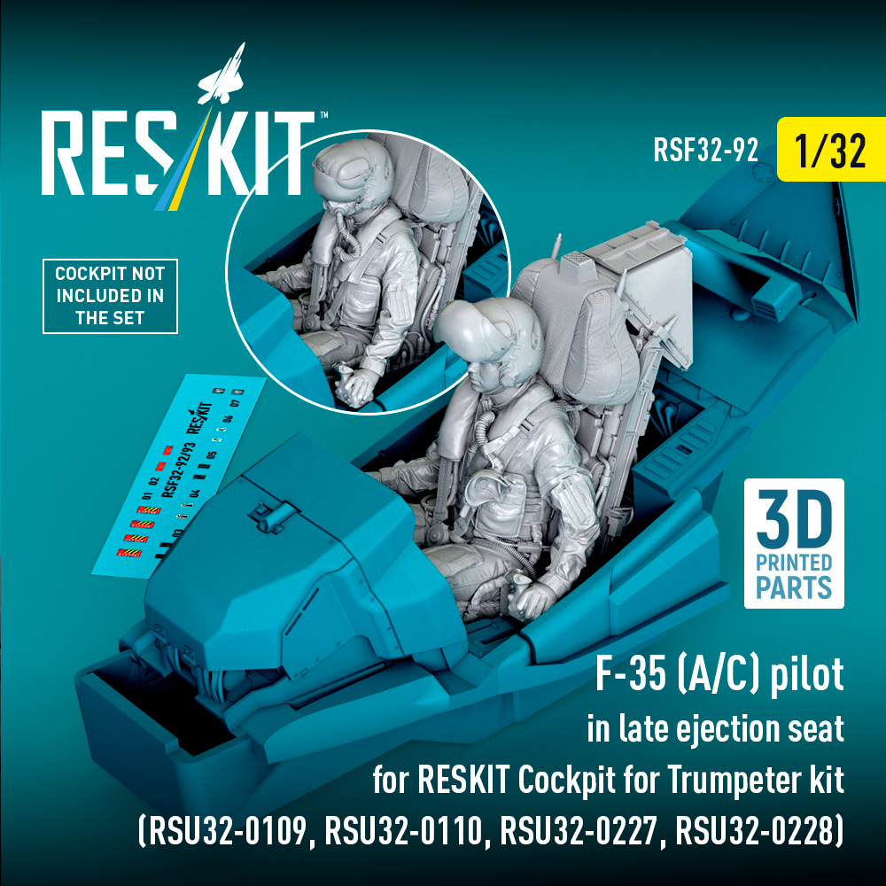 Reskit F-35 (A/C) pilot in late ejection seat for RESKIT Cockpit for Trumpeter kit (RSU32-0109, RSU32-0110, RSU32-0227, RSU32-0228) (3D Printed) (1/32) RSF32-0092