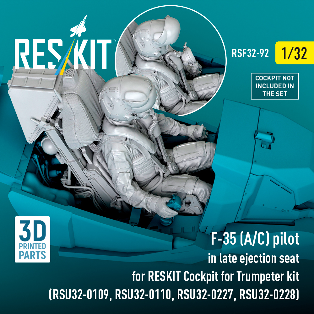 Reskit F-35 (A/C) pilot in late ejection seat for RESKIT Cockpit for Trumpeter kit (RSU32-0109, RSU32-0110, RSU32-0227, RSU32-0228) (3D Printed) (1/32) RSF32-0092 - Image 2