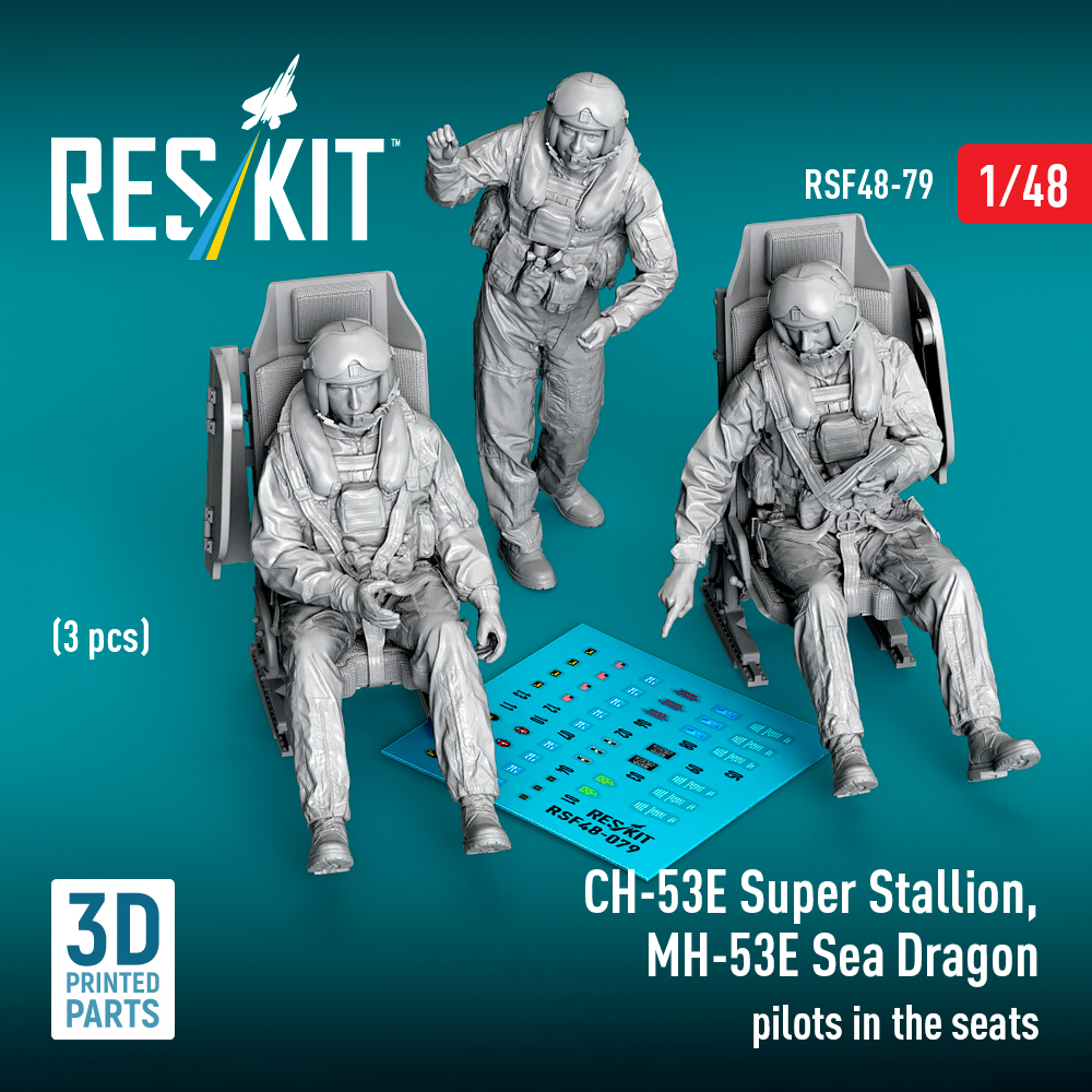 ResKit CH-53E Super Stallion, MH-53E Sea Dragon pilots in the seats (3 pcs) (3D Printed) (1/48) RSF-0079