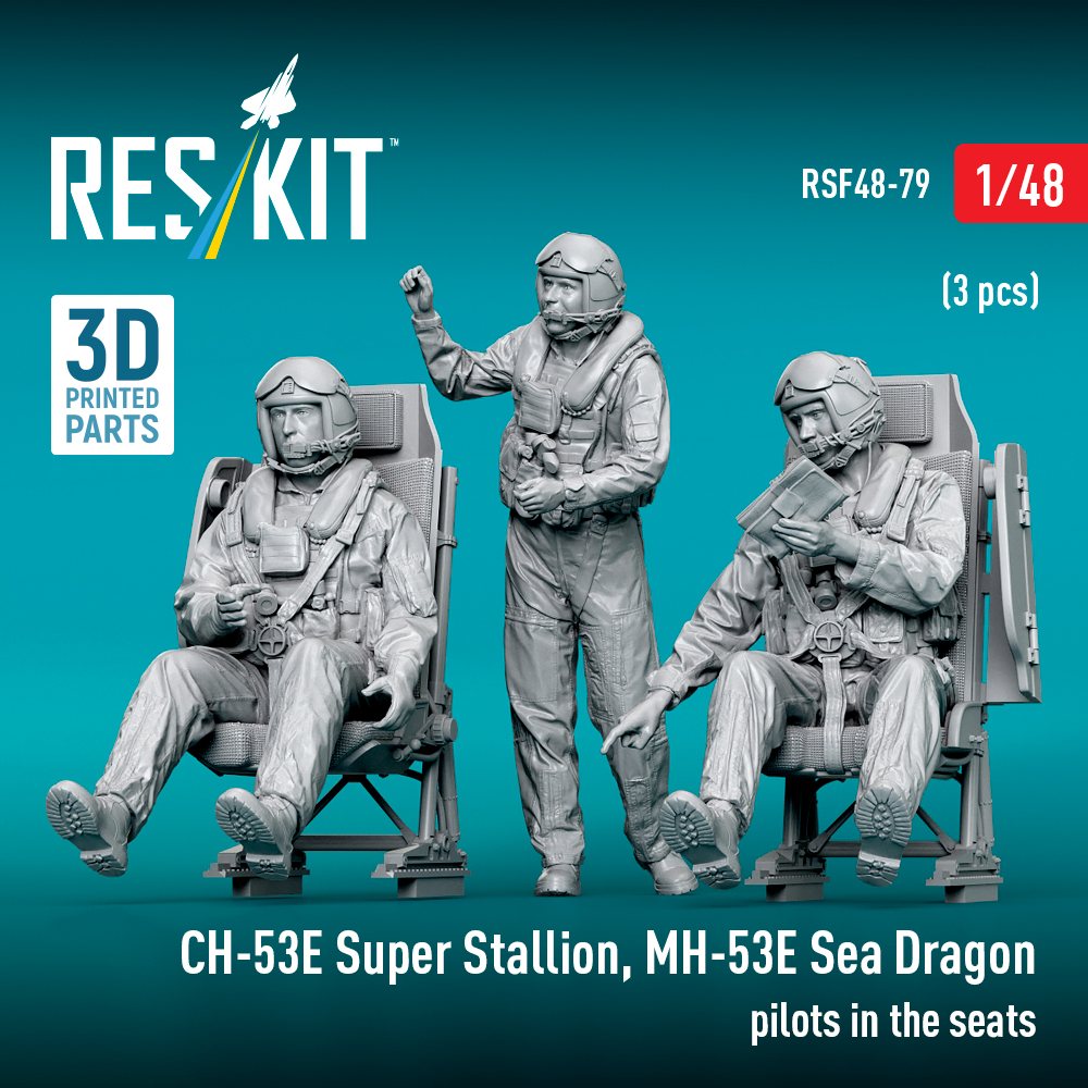 ResKit CH-53E Super Stallion, MH-53E Sea Dragon pilots in the seats (3 pcs) (3D Printed) (1/48) RSF-0079 - Image 2