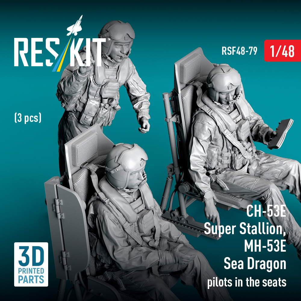 ResKit CH-53E Super Stallion, MH-53E Sea Dragon pilots in the seats (3 pcs) (3D Printed) (1/48) RSF-0079 - Image 3