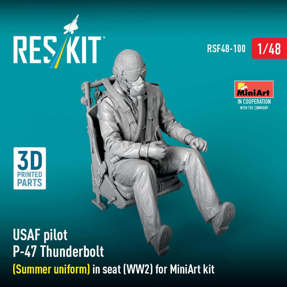 ResKit USAF pilot P-47 Thunderbolt (Summer uniform) in seat (WW2) for MiniArt kit (3D Printed) (1/48) RSF-0100 - Image 2