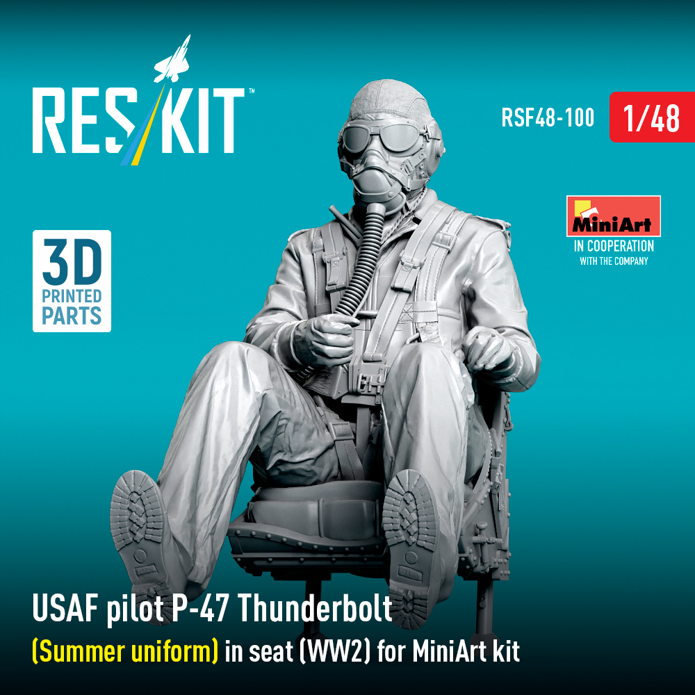 ResKit USAF pilot P-47 Thunderbolt (Summer uniform) in seat (WW2) for MiniArt kit (3D Printed) (1/48) RSF-0100 - Image 3