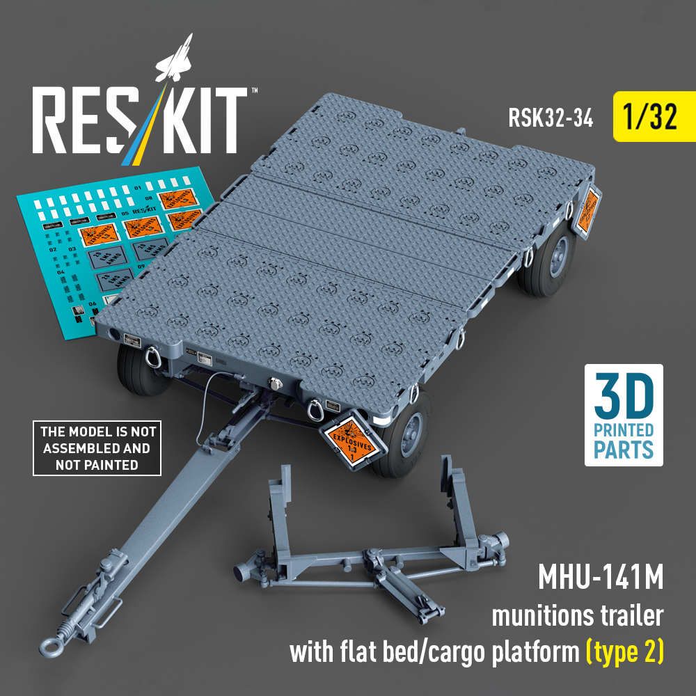 ResKit MHU-141M munitions trailer with flat bed/cargo platform (type 2) (3D Printed model kit) (1/32) RSK32-0034