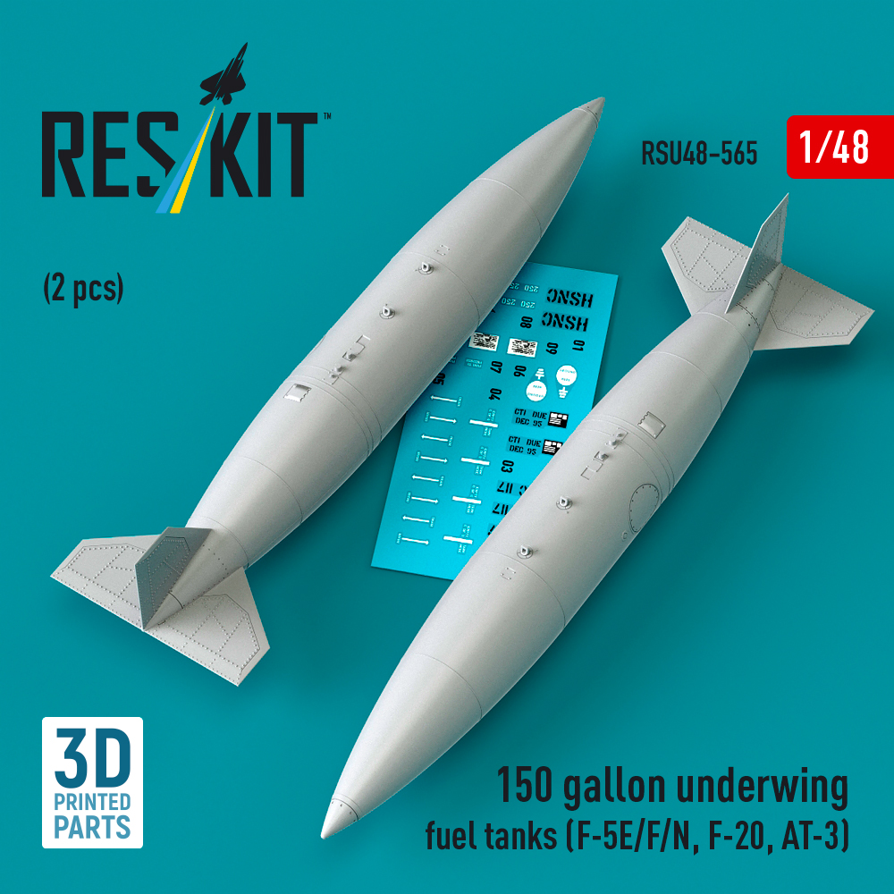 Reskit 150 gallon underwing fuel tanks (2 pcs) (F-5E/F/N, F-20, AT-3) (3D Printed) (1/48) RSU48-0565