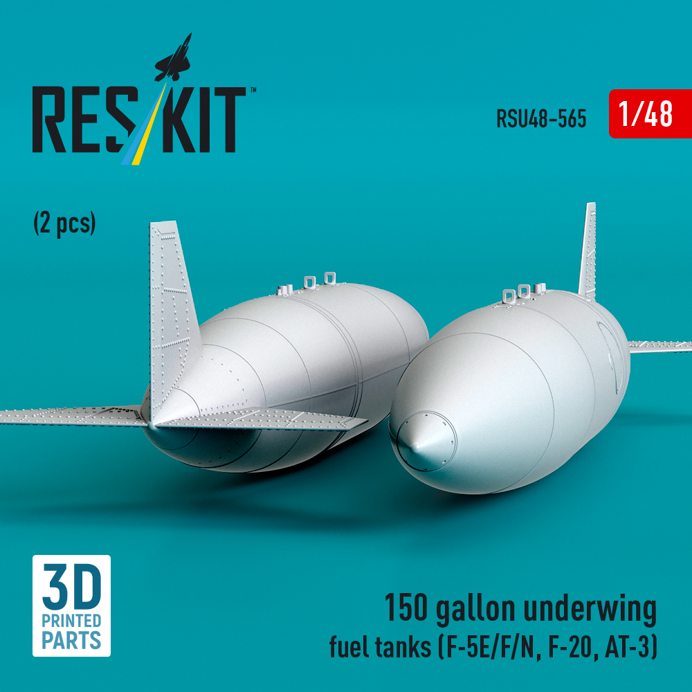 Reskit 150 gallon underwing fuel tanks (2 pcs) (F-5E/F/N, F-20, AT-3) (3D Printed) (1/48) RSU48-0565 - Image 2
