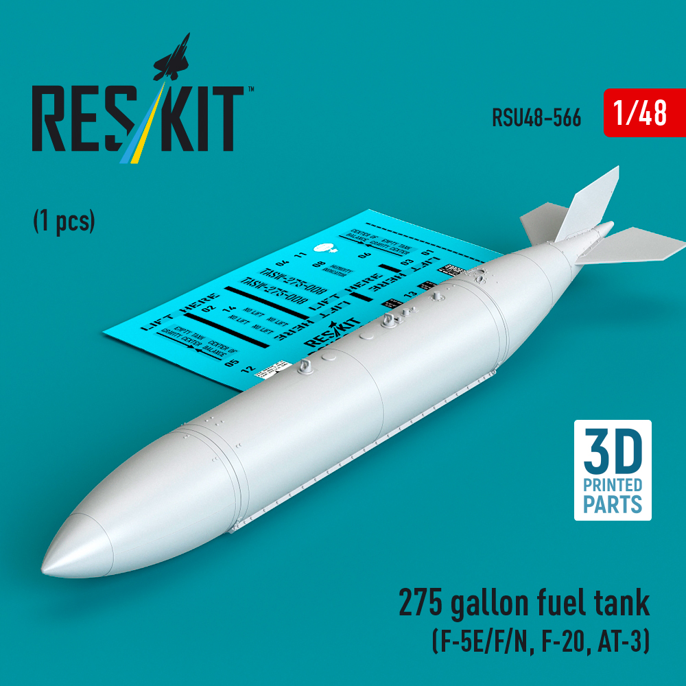Reskit 275 gallon fuel tank (F-5E/F/N, F-20, AT-3) (1 pcs) (3D Printed) (1/48) RSU48-0566