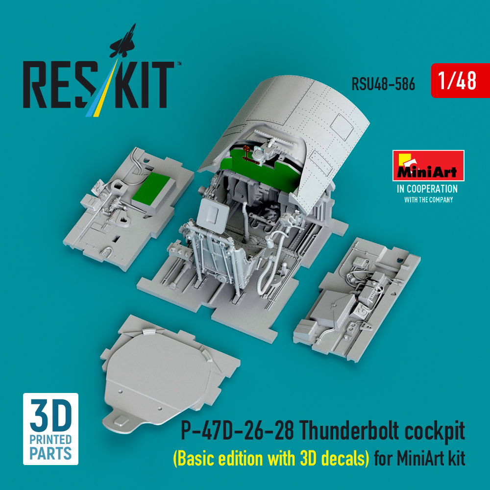 Reskit P-47D-26-28 Thunderbolt cockpit (Basic edition with 3D decals) for MiniArt kit (3D Printed) (1/48) RSU48-0586 - Image 2