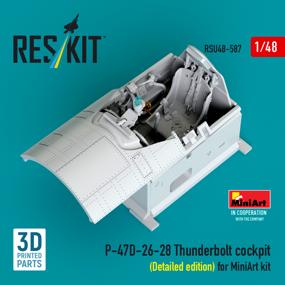 Reskit P-47D-26-28 Thunderbolt cockpit (Detailed edition) for MiniArt kit (3D Printed) (1/48) RSU48-0587
