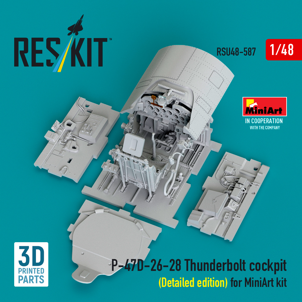Reskit P-47D-26-28 Thunderbolt cockpit (Detailed edition) for MiniArt kit (3D Printed) (1/48) RSU48-0587 - Image 2