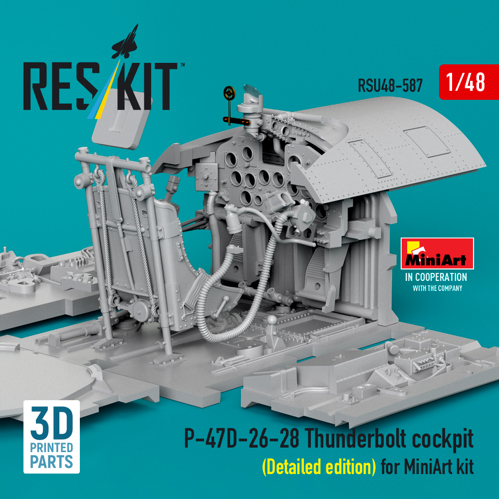 Reskit P-47D-26-28 Thunderbolt cockpit (Detailed edition) for MiniArt kit (3D Printed) (1/48) RSU48-0587 - Image 3