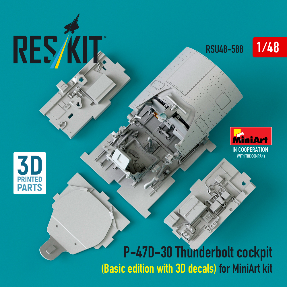 Reskit P-47D-30 Thunderbolt cockpit (Basic edition with 3D decals) for MiniArt kit (3D Printed) (1/48) RSU48-0588 - Image 2