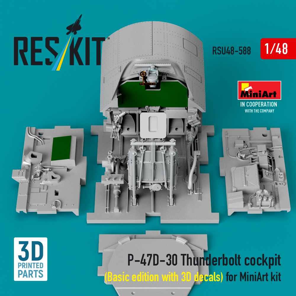Reskit P-47D-30 Thunderbolt cockpit (Basic edition with 3D decals) for MiniArt kit (3D Printed) (1/48) RSU48-0588 - Image 3