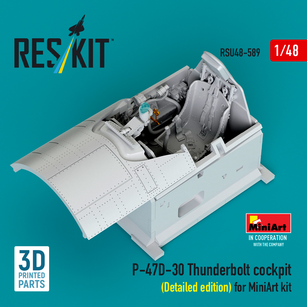 Reskit P-47D-30 Thunderbolt cockpit (Detailed edition) for MiniArt kit (3D Printed) (1/48) RSU48-0589