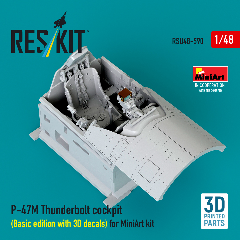 Reskit P-47M Thunderbolt cockpit (Basic edition with 3D decals) for MiniArt kit (3D Printed) (1/48) RSU48-0590